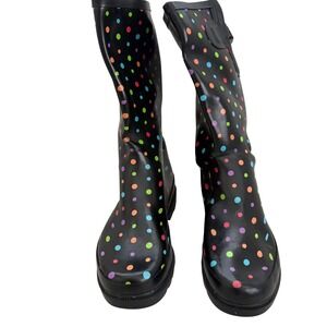 Western Chief Ditsy Dots Rain Boots Black Multi Color Polka Dot Waterproof Sz 8